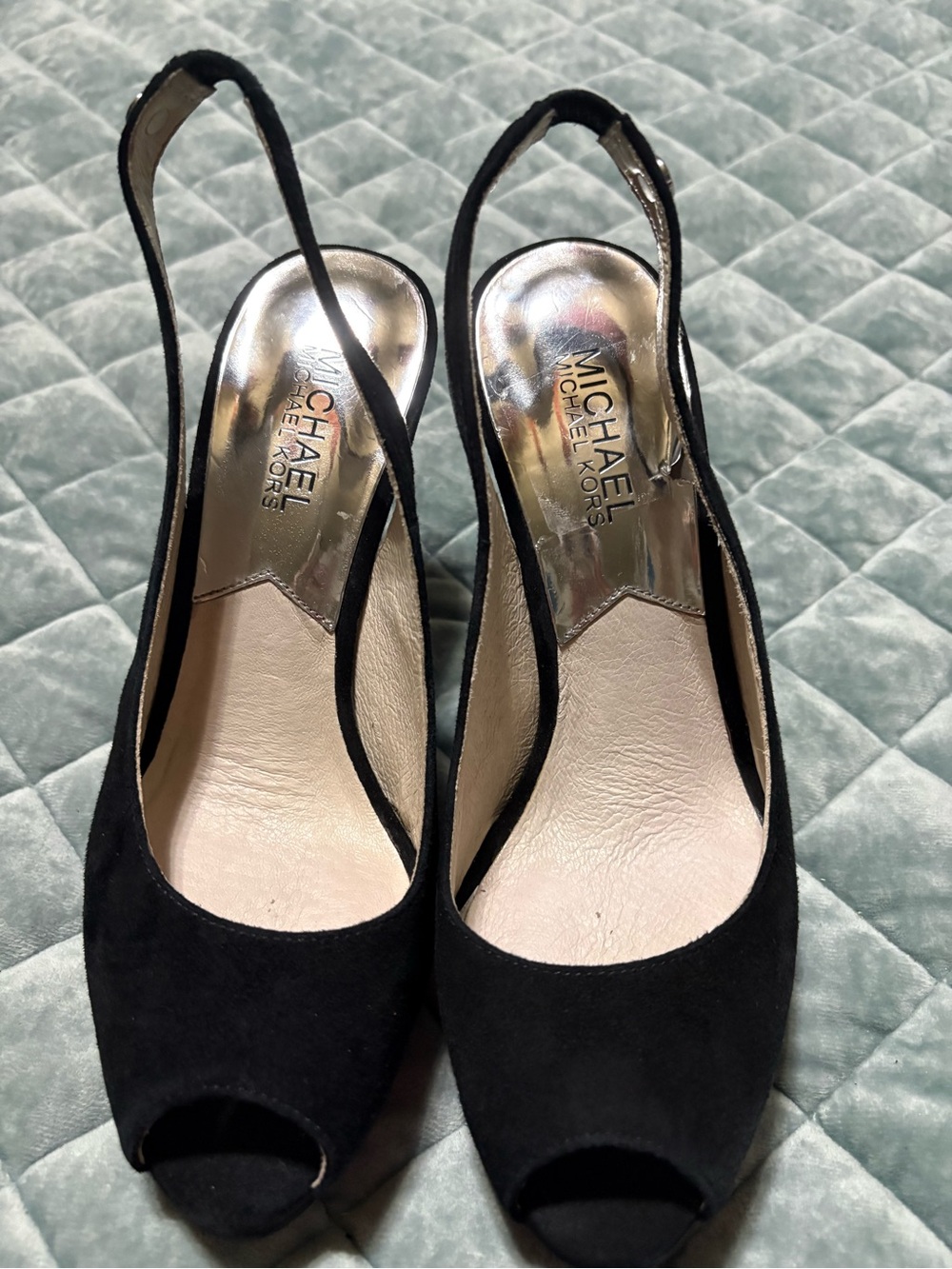 Michael Kors Black Suede Peep-Toe Slingback Heels